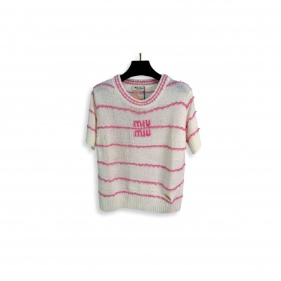 CHANEL WOMEN'S KNITTED T-SHIRT IN PINK AND WHITE 